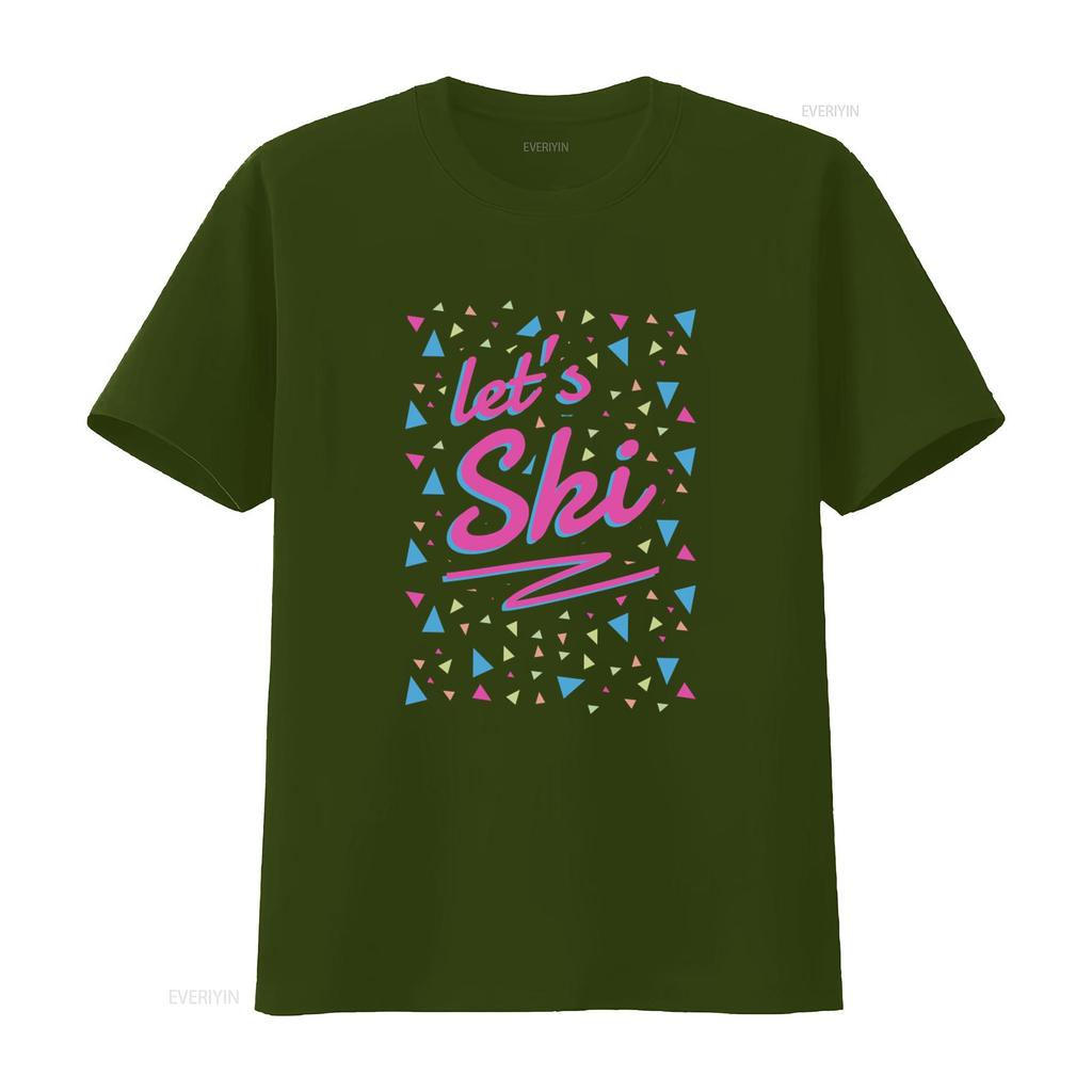 Let s Ski Women 80s Style Retro Après Snowboard Slogan T Shirt vintage Washed fashion Top For Everyday Wear Stretched Slightly