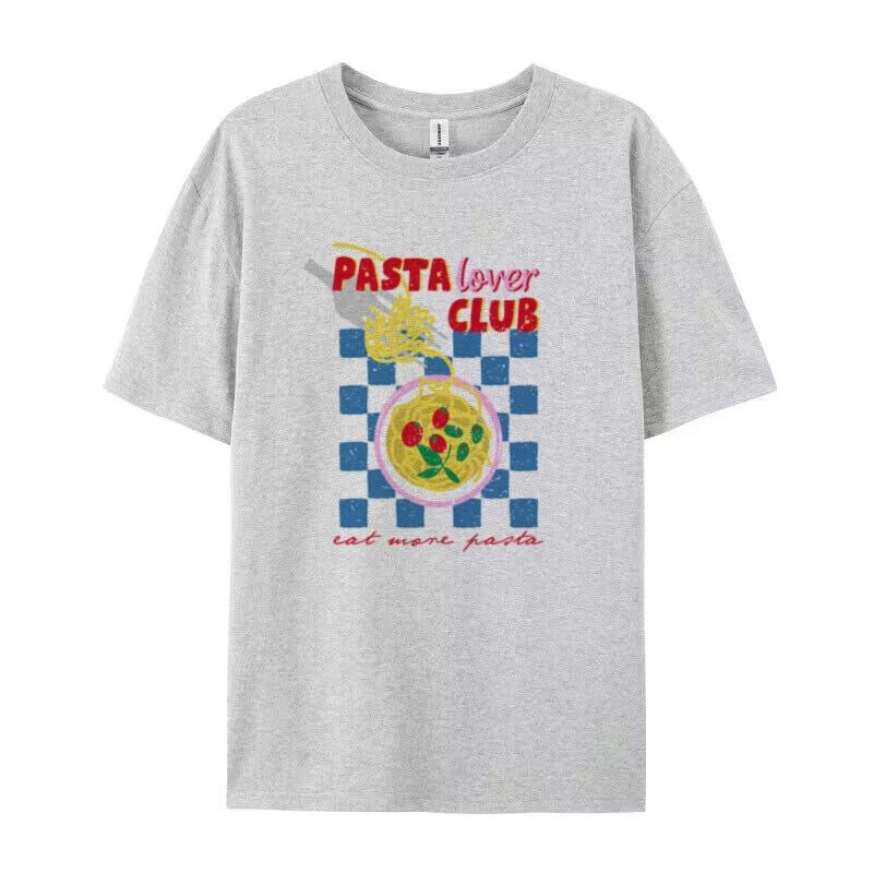 Pasta Lover Club Vintage TShirts for Women Cute Italian Food T Shirt Loose Short Sleeve Graphic Tees Trendy Retro Aesthetic Top