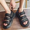 2923 мужские сандалии черные летние мягкие на толстой подошве увеличивающие рост летняя обувь мужские универсальные пляжные туфли