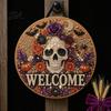 Halloween Entryway Hanging Sign Pearl Diamond Art Welcome Sign, 2D Flat Rhinestone Painting Craft Sparkling Faux Wall Decor Wooden Ornament, Ghost Cat