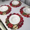 4PCS Christmas Placemats Non Slip Heat Resistant Circular Waves Design Winter Christmas Dining Wedding Party Table Decoration