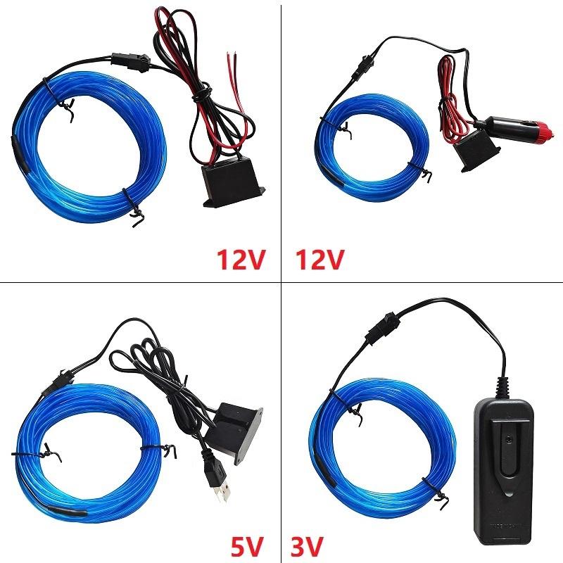 10m/5m/3m/1m 3V Battery 5V USB 12V Neon Glow EL Wire Rope with Adapter Flexible LED Strip for Car Party Dance Atmosphere Decor