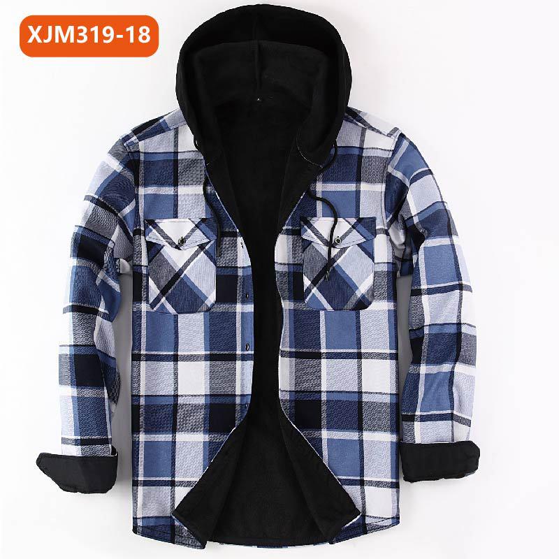 Мужская многослойная клетчатая рубашка с капюшоном — теплая плотная рубашка с длинным рукавом для осени и зимы
