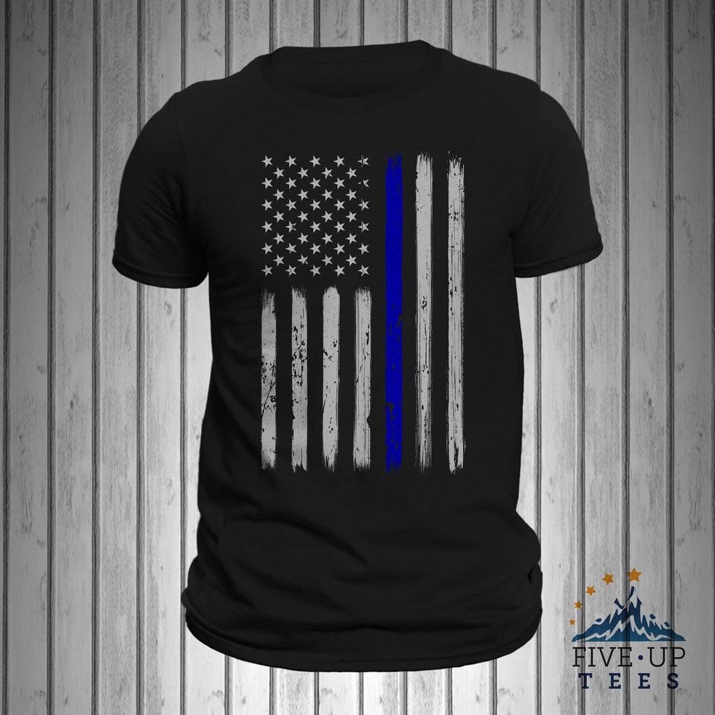Police Thin Blue Line Flag Vertical Brushed Design Men's T-Shirt and kids tshirt