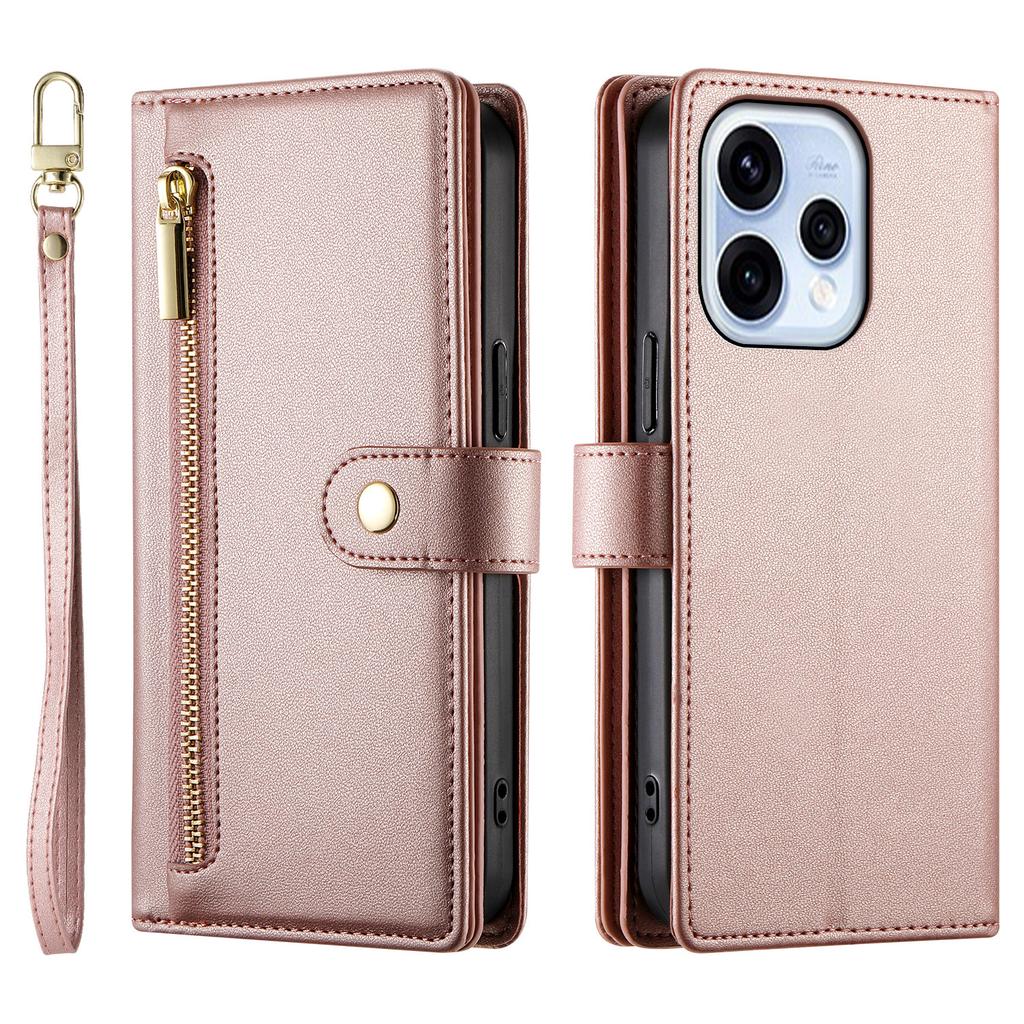 For Oppo Reno15 5G (Global) / Reno15c 5G (China) Leather Case Zipper Pocket Wallet Phone Cover with Straps
