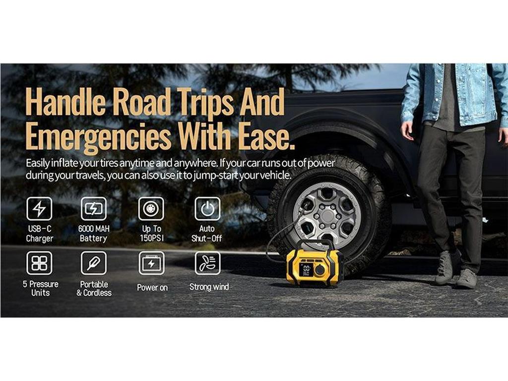 Автомобильный аварийный источник питания и насос для шин с манометром – Универсальное пусковое устройство большой емкости для автомобиля