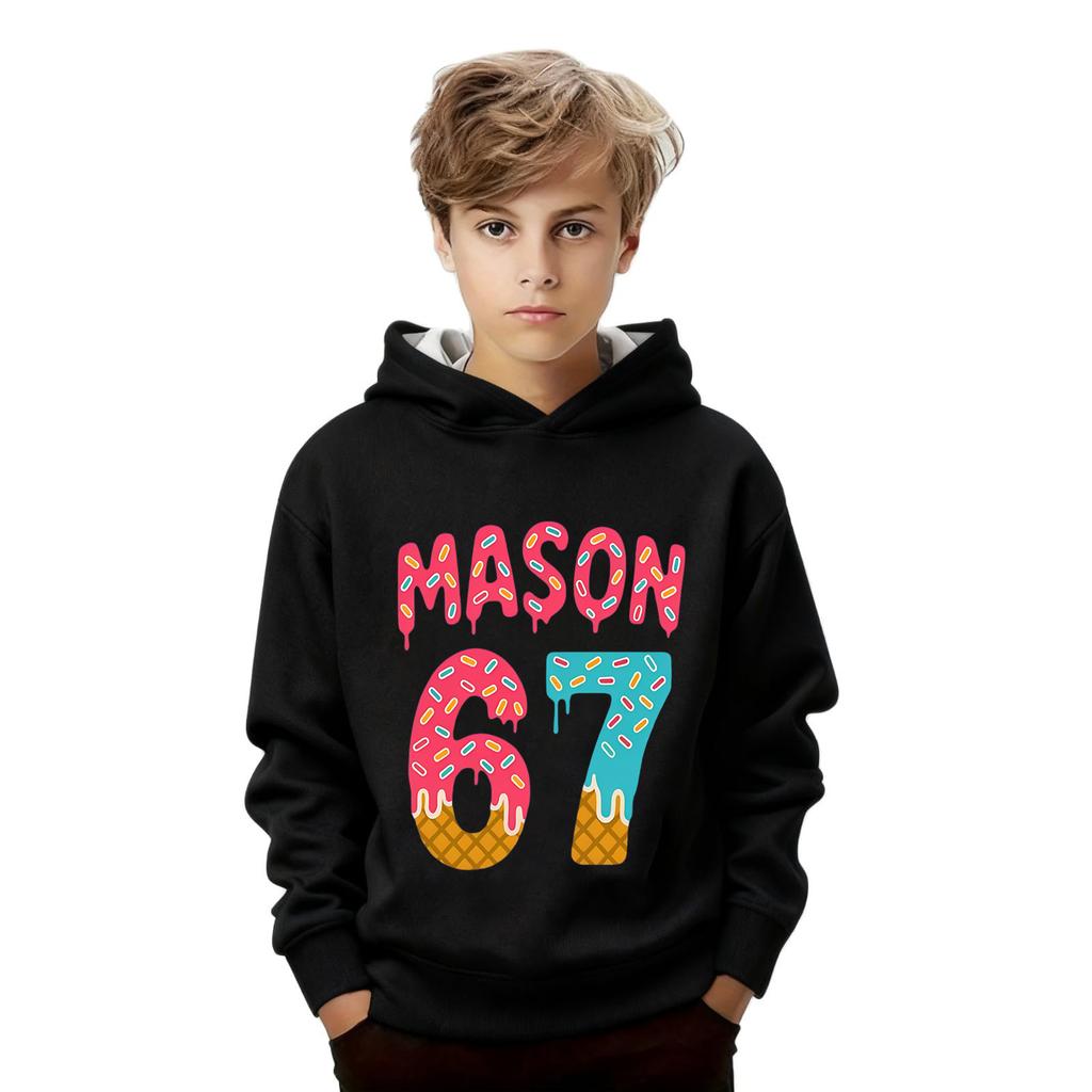 Детская мода Принтованный пуловер Повседневный с длинным рукавом Свитшот с круглым вырезом и капюшоном