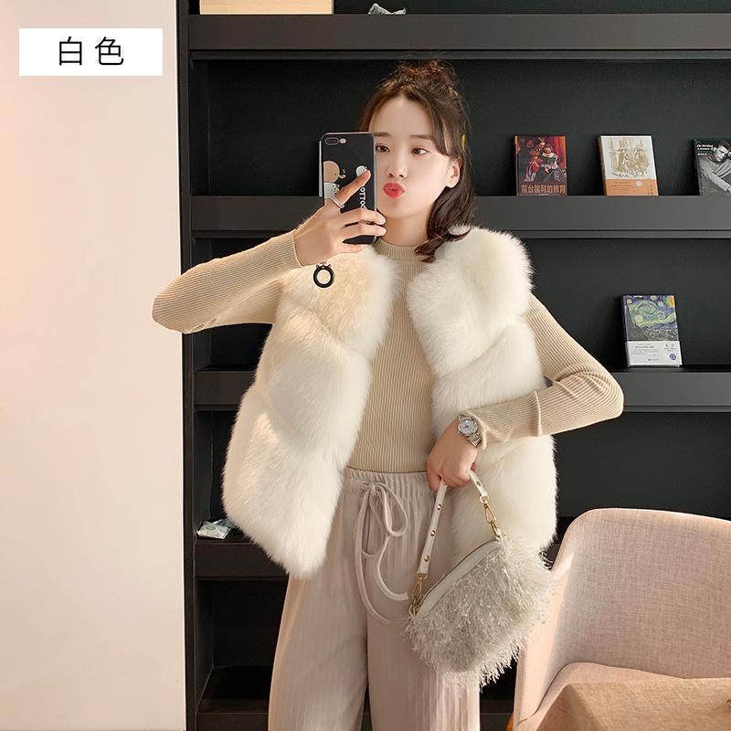 2024 осенне-зимняя одежда искусственный меховой жилет женский короткий вариант жилет искусственный мех лисы жилет сращивание куртка