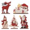 Retro Christmas Snowman Ornaments Nordic Ornaments, Wood Reindeer Santa Claus Figurine, Indoor Holiday Table Rustic Desktop Decoration for Home