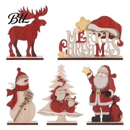 Retro Christmas Snowman Ornaments Nordic Ornaments, Wood Reindeer Santa Claus Figurine, Indoor Holiday Table Rustic Desktop Decoration for Home