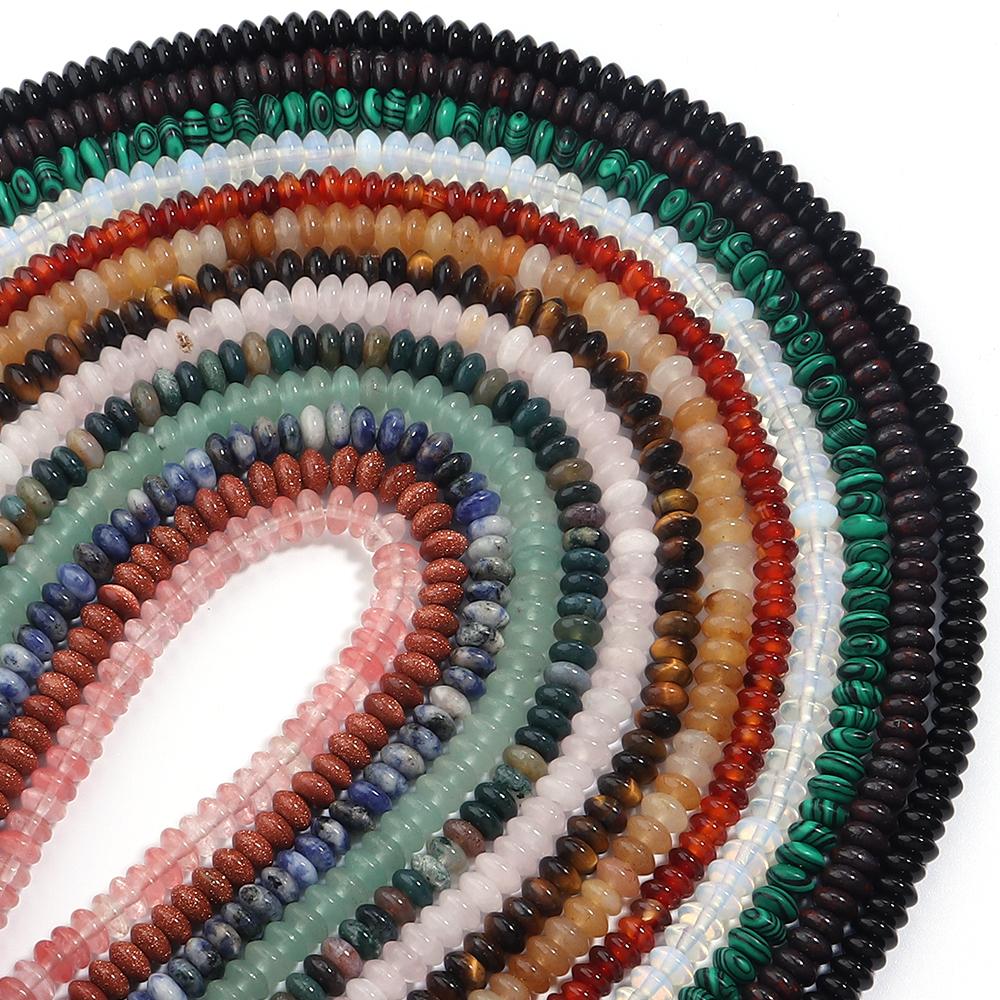 3x6mm Natural Stone Beads Agate Tiger Eye Malachite Rose Quartz Loose Flat Abacus Beads For Jewelry Making DIY Bracelet Necklace