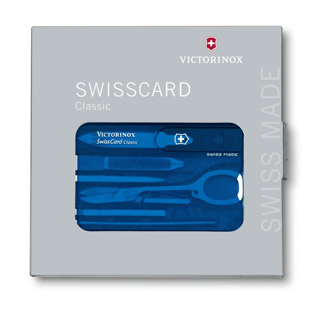 VICTORINOX Swiss Card Classic полупрозрачный синий швейцарский армейский нож многофункциональный канцелярские принадлежности канцелярские ножницы шариковая ручка в комплекте сделано в Швейцарии