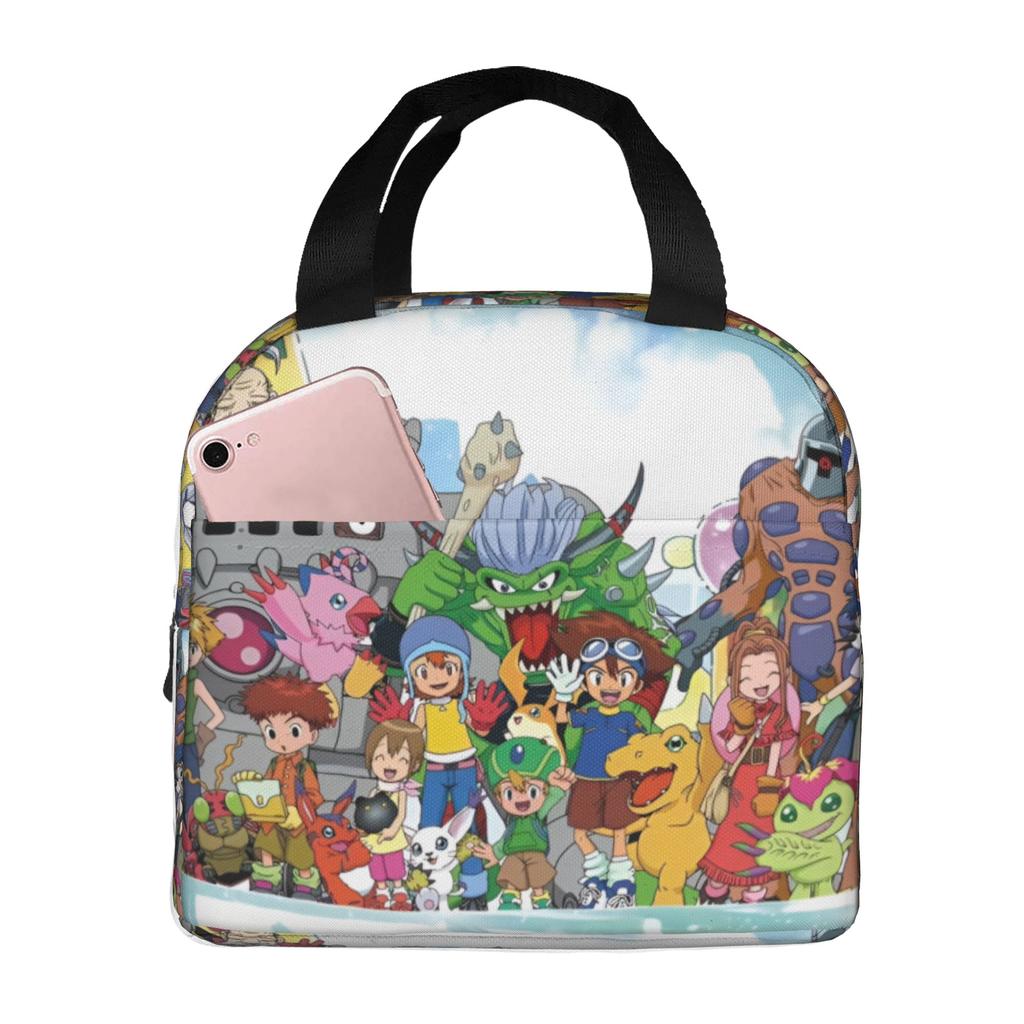 Custom D-Digimons Insulated Lunch Bag for Work School Cartoon Resuable Thermal Cooler Lunch Box Men Women