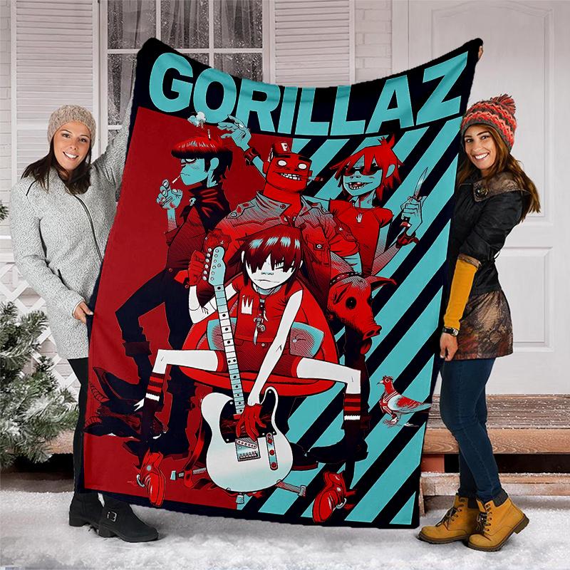 G-Gorillaz band printed blanket—lightweight,soft,warm;versatile blanket all seasons—perfect as &air-conditioning throw,nap blanket