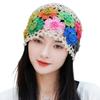 Cotton Crochet Beanie Hat With HollowOut Flower Design Summer Vacation Casual Skull Cap For Women Everyday Wear