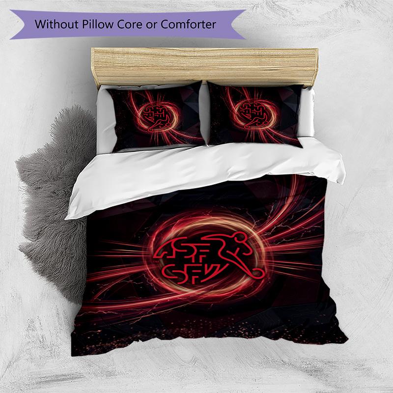Switzerland football Printed Bedding 3 Piece Set Cozy Breathable Bed Cover Set as Housewarming Holiday Gift