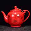 Chinese Traditional Red Ceramic Teapot, Tea Infuser, Dragon and Phoenix Pattern, Porcelain Teaware, Tea Kettle, Gift, 585 Ml