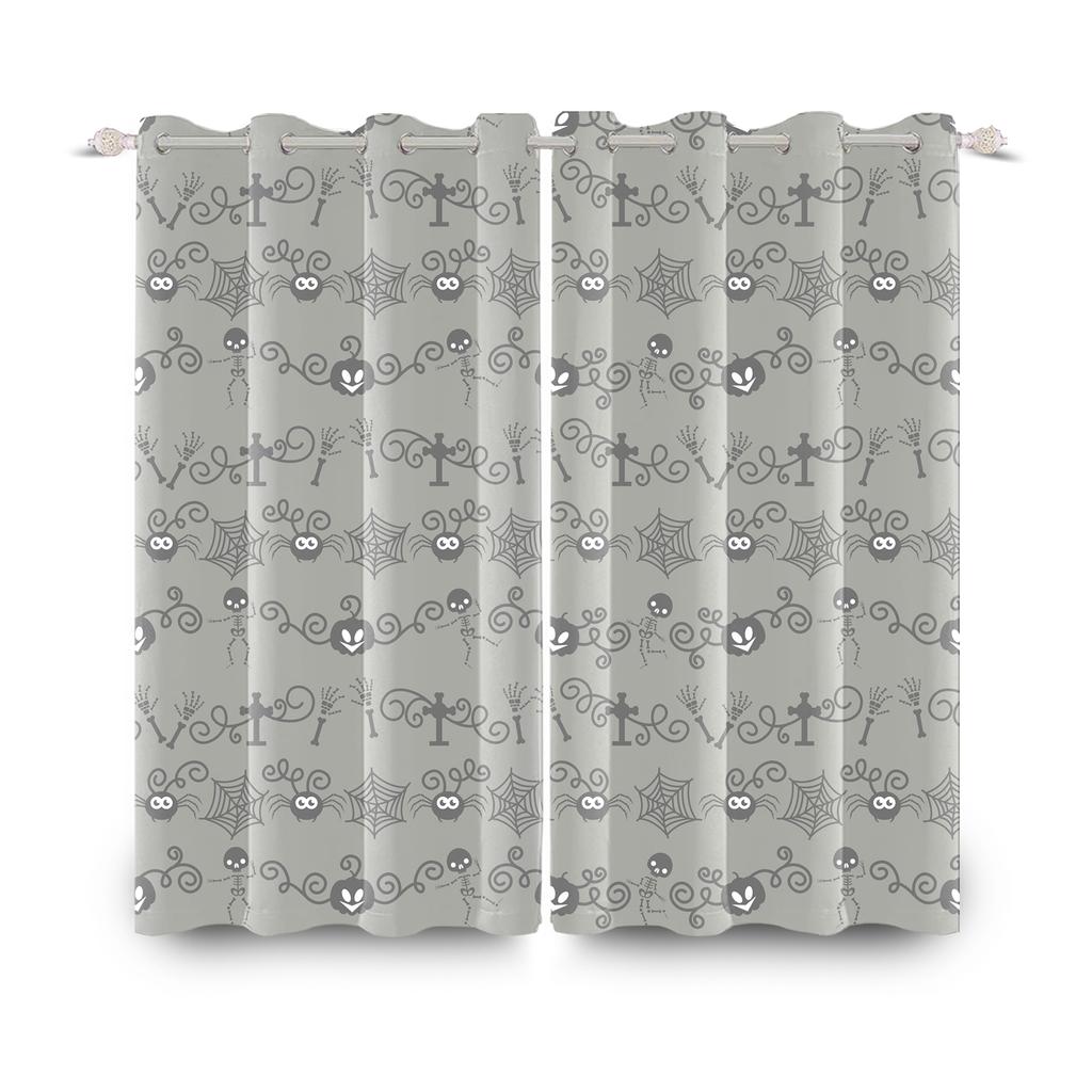 2 шт./набор Ужасы Хэллоуин Оконная занавеска Летучая мышь Паук Тыква Привидение Дом с привидениями Домашний декор Затемняющие шторы из полиэстеровой ткани