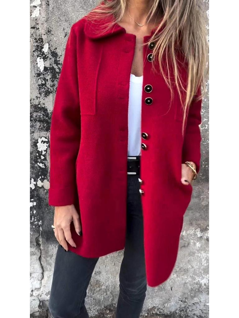 Женское осенне-зимнее повседневное однобортное шерстяное пальто с отложным воротником