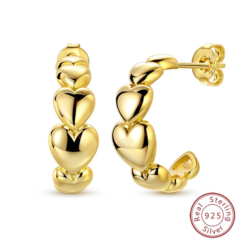 Golden Color Earrings 925 Silver Bow Four Leaf Clover Ear Stud Star Moon Earrings For Women Fine Party Birthday Jewelry