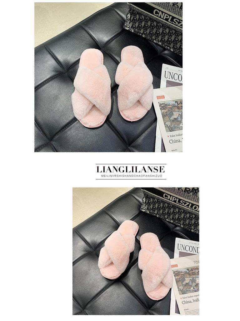 VAT-Compliant Fluffy Rabbit Fur Open-Toe Slippers for Cross-Border E-Commerce