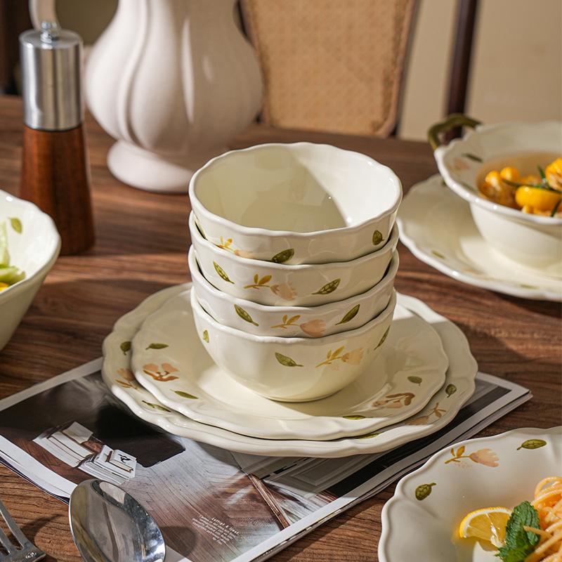 Ретро круглые цветы керамические тарелки ресторан изысканная обеденная тарелка современный стиль высококачественная бытовая посуда миски для риса