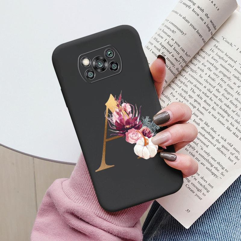 Чехол-буклет для Poco X3 NFC PocoX3 Pro Задняя крышка Ретро Цветы Розовый Черный Мягкий ТПУ Чехол с инициалами Для Xiaomi Poco X 3 Pro