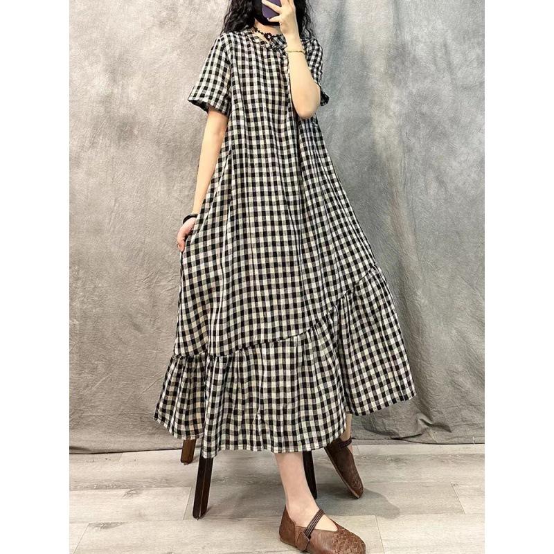 Платье в стиле ретро с пряжкой в китайском стиле из высококачественного хлопка и льна с диагональю, женское летнее новое свободное повседневное платье большого размера