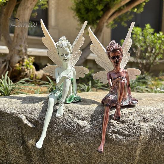 Скульптура из смолы «Цветочная фея», фигурка сидящей феи, украшение для сада, крылатая статуя феи для внутреннего рабочего стола, дворового искусства