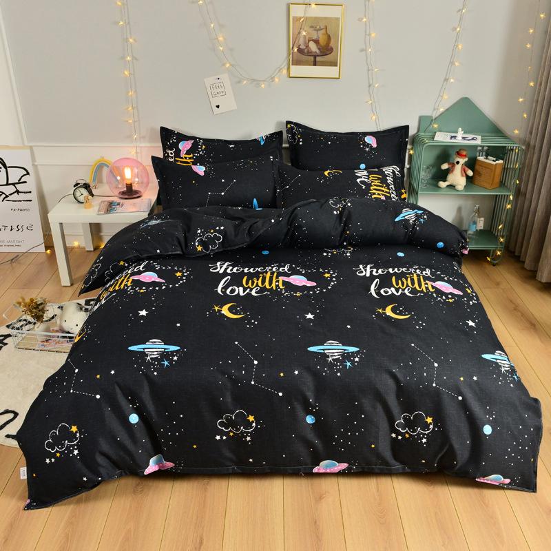 Постельный комплект из полосатого матового хлопка для осени/зимы – Утолщенный пододеяльник и простыня