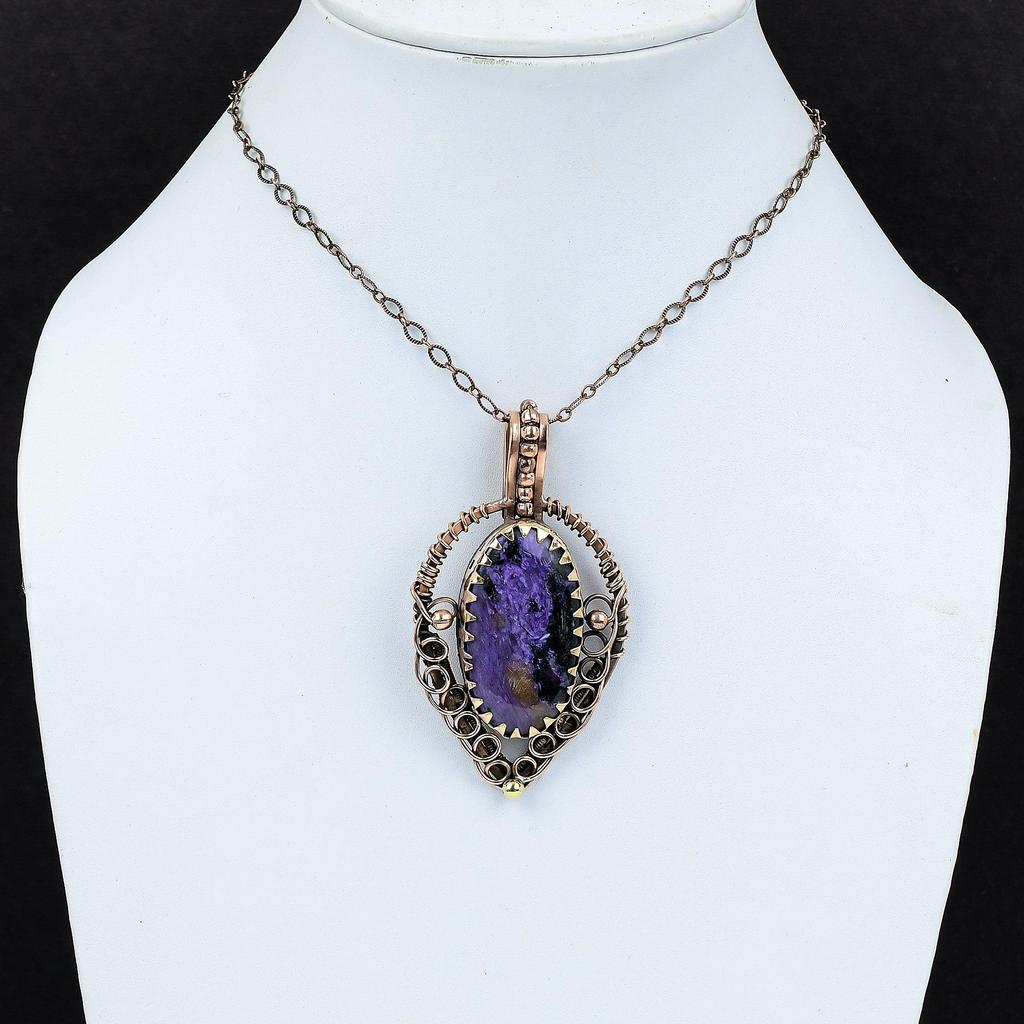 Драгоценный камень чароит ручной работы из чистой медной проволоки, завернутый в подвеску, ювелирное изделие на День памяти