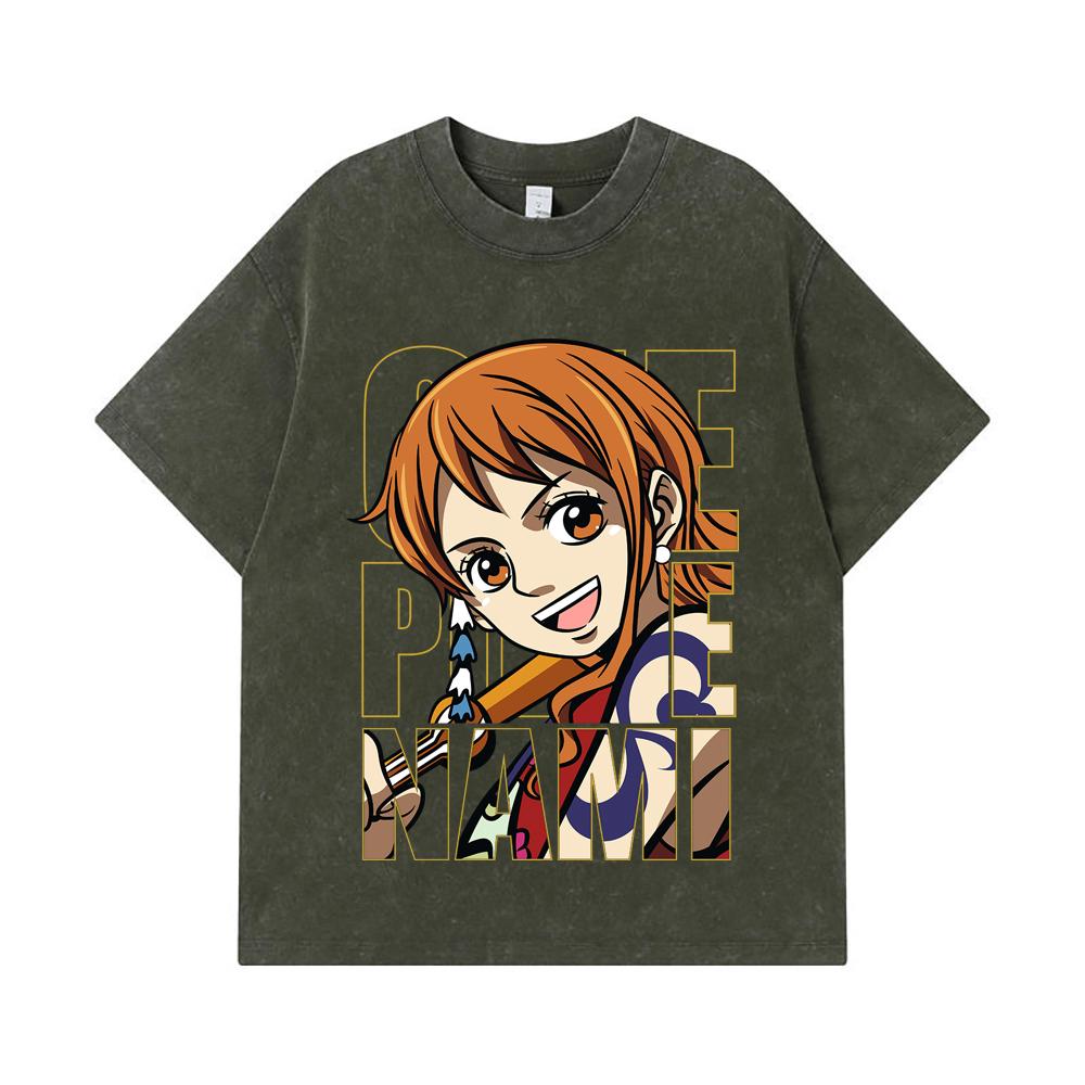 275 GSM Washed T-shirts 100% Cotton One Piece V61 Nami Print Unisex Heavy Cotton T Shirt
