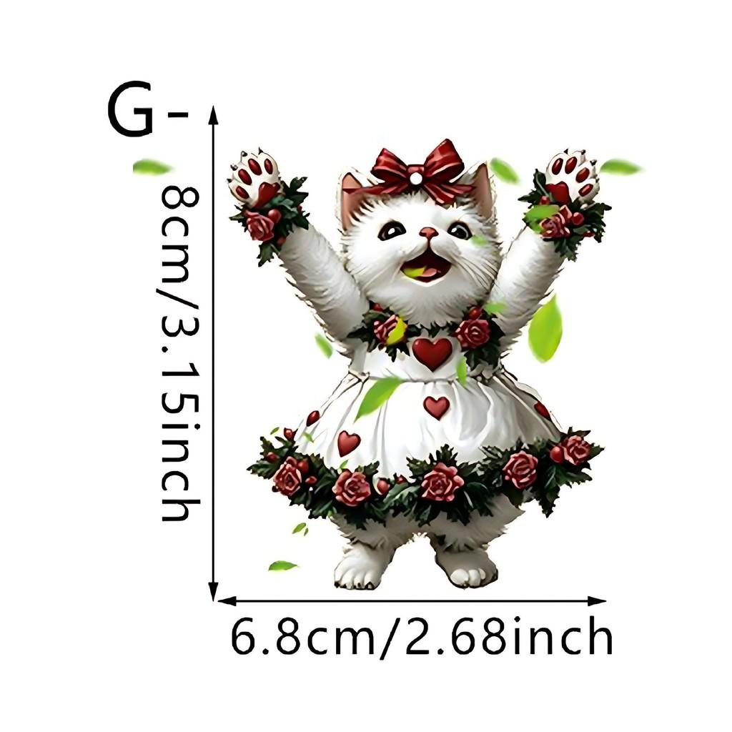 Valentine Day Theme Cute Rose Cat Pattern Acrylic Pendant Car Interior Decor