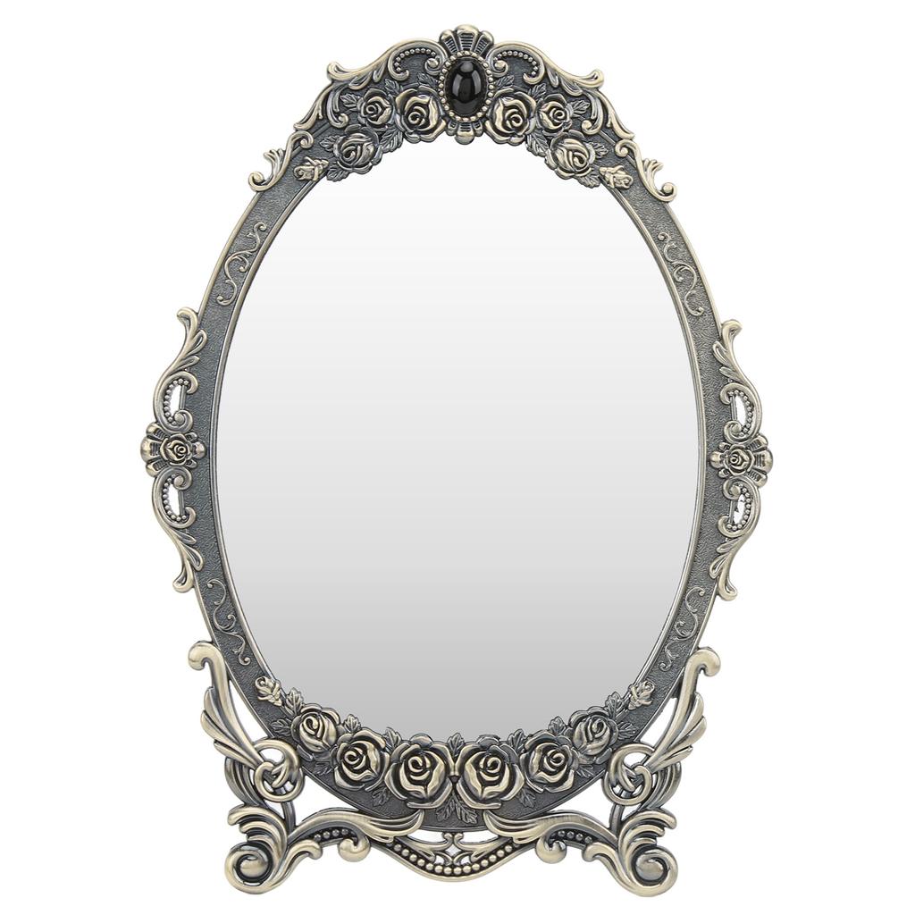 Retro Desktop Makeup Mirror Floral Embossed Beaded Edges Clear Image Functional Vintage Mirror