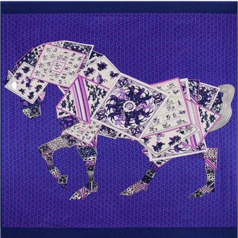 130cm*130cm High Quality Large Square Scarves Twill Shawls,Luxury Brand Letter Poker Horse Print Silk Scarf For Women Headband