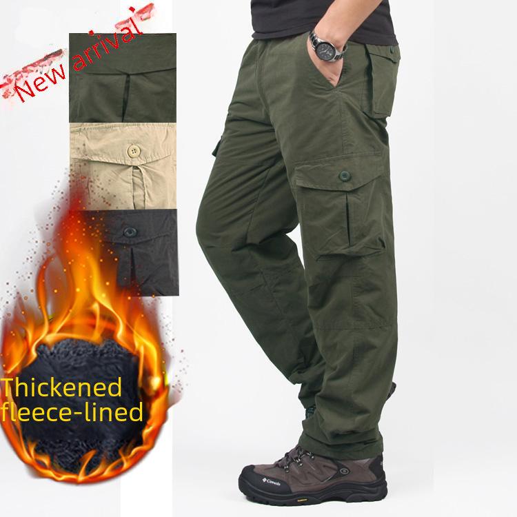 Мужские уличные брюки-карго с множеством карманов и флисовой подкладкой