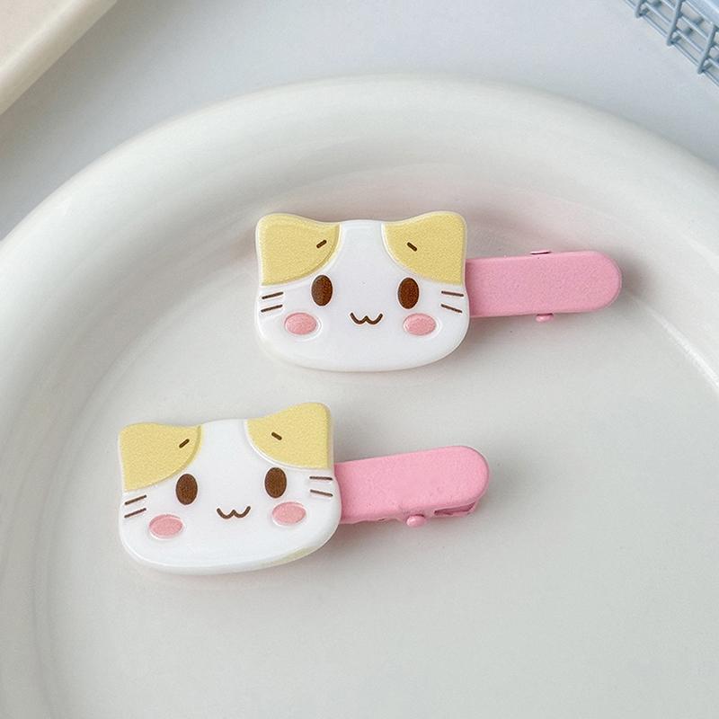 2 шт. Милая мультяшная заколка для волос в виде кошки, пушистая Фува Нянько, заколка для волос в виде котенка, зажим-уточка, сладкий универсальный зажим для челки, аксессуары для волос для девочки