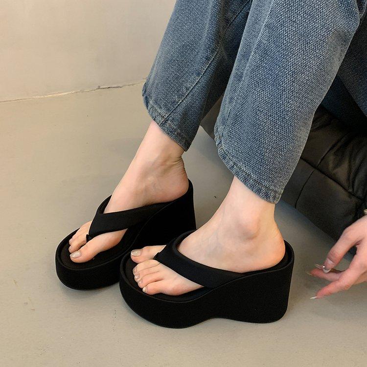 Fashion Women's Clip Toe Wedge Flip Flops 2024 Summer Chunky Platform Beach Sandals Woman Thick Sole High Heeled Slippers Slides