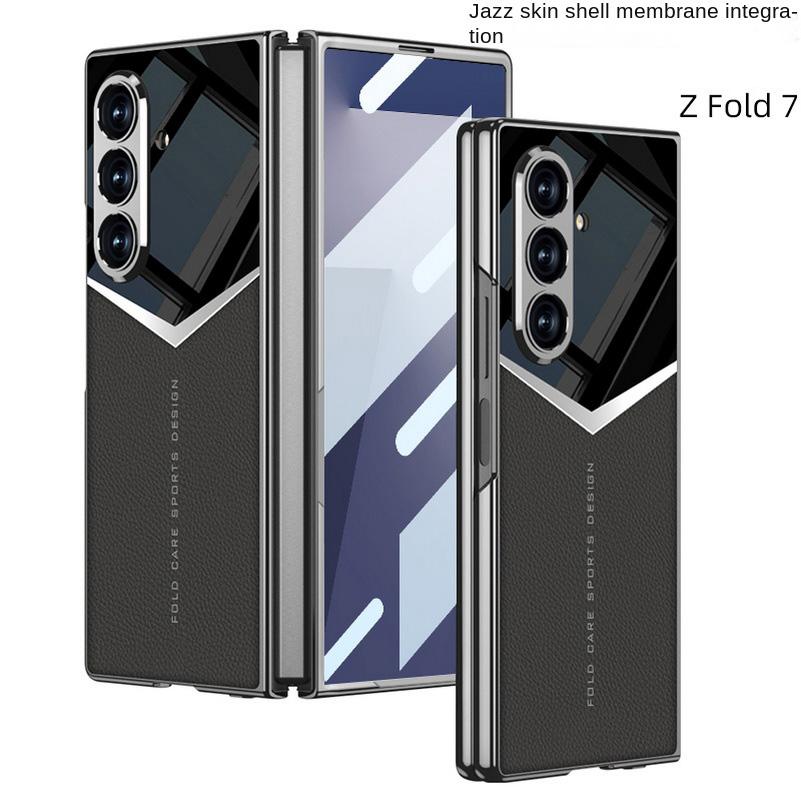Для Samsung Galaxy Z Fold 7 Fold7 Защитная крышка объектива Jazz Однотонная кожа Гальваническое покрытие Цветной блок Стекло Защитная пленка Чехол