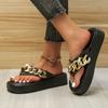 Ladies Shoes On Sale 2024 New Summer Women's Slippers Metal Decoration Open Toe Mid Heel Water Proof Large Size Thong Slippers