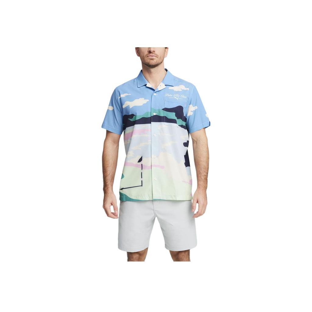Puma X The Palm Tree Crew Ptc Красочный принт свитер с коротким рукавом рубашка мужская рубашка Imperial-Blue 623961-01