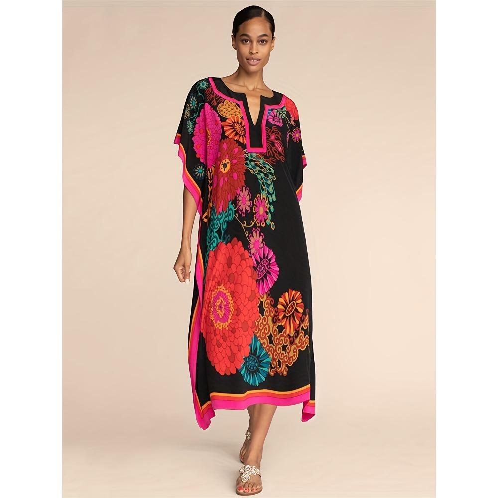 Повседневная накидка больших размеров, женская большая накидка с цветными блоками и принтом листьев, V-образный вырез, рукав «летучая мышь», разделенный подол, макси-накидка для Конингсдага/Дня короля