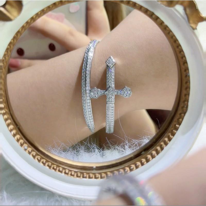 Retro Hip Hop Rhinestone Justice Sword Bracelet Men Women Geometric Punk Chic Statement Cuff Jewelry
