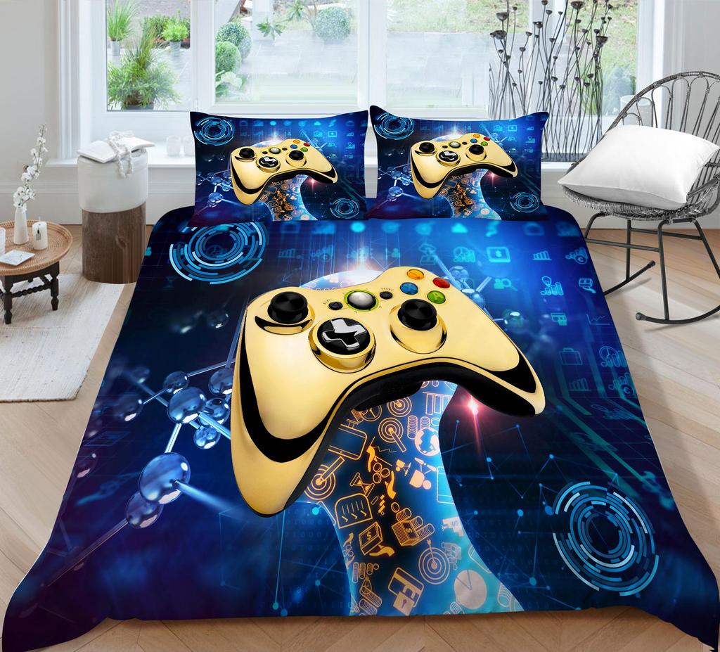Постельные принадлежности для игрока, ткань из микрофибры, игровой автомат, пододеяльник и наволочка с принтом, подходят для домашнего украшения комнат для мальчиков и мужчин, любителей игр