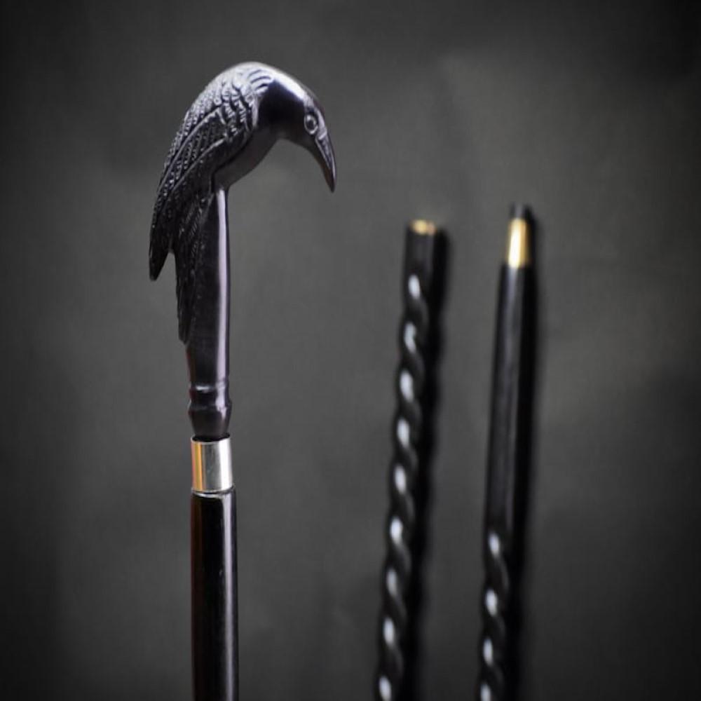 Старинная латунная трость в форме головы ворона – 94 см деревянная ручка