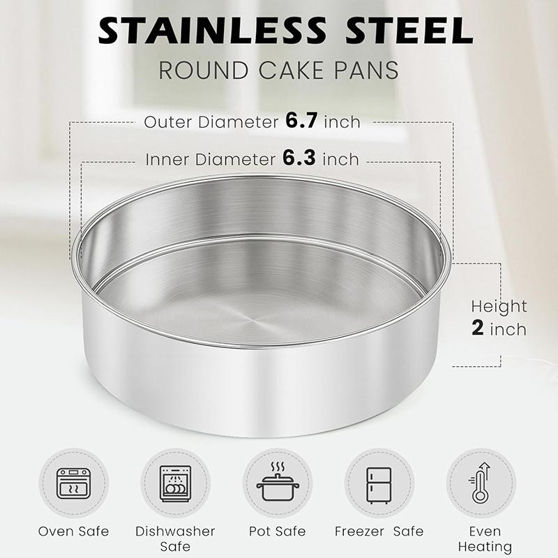 1/3Pcs Stainless Steel Cake Baking Pans Tins, 6 Inch Round Cake Pan, Bakeware for Birthday Wedding Party