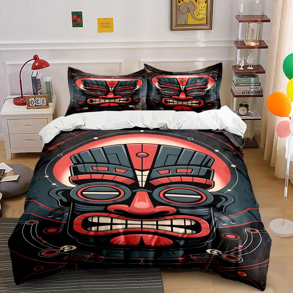 Stylized tribal mask pattern. Bedding sets Duvet cover sets Duvet covers Pillowcases(1*Duvet Cover 2*Pillowcases without duvet insert)