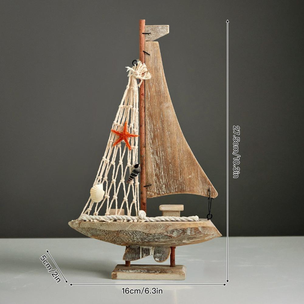 Wood Mini Sailboat Model Mediterranean Style Tabletop Boat Model  Table Decor