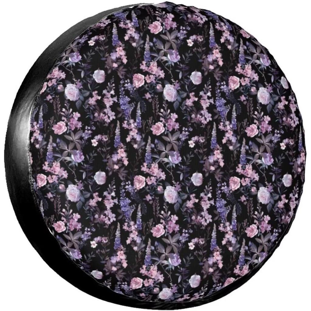 Purple Wildflower Floral Spare Tire Cover Waterproof Dustproof Protective Wheel Protector Cover