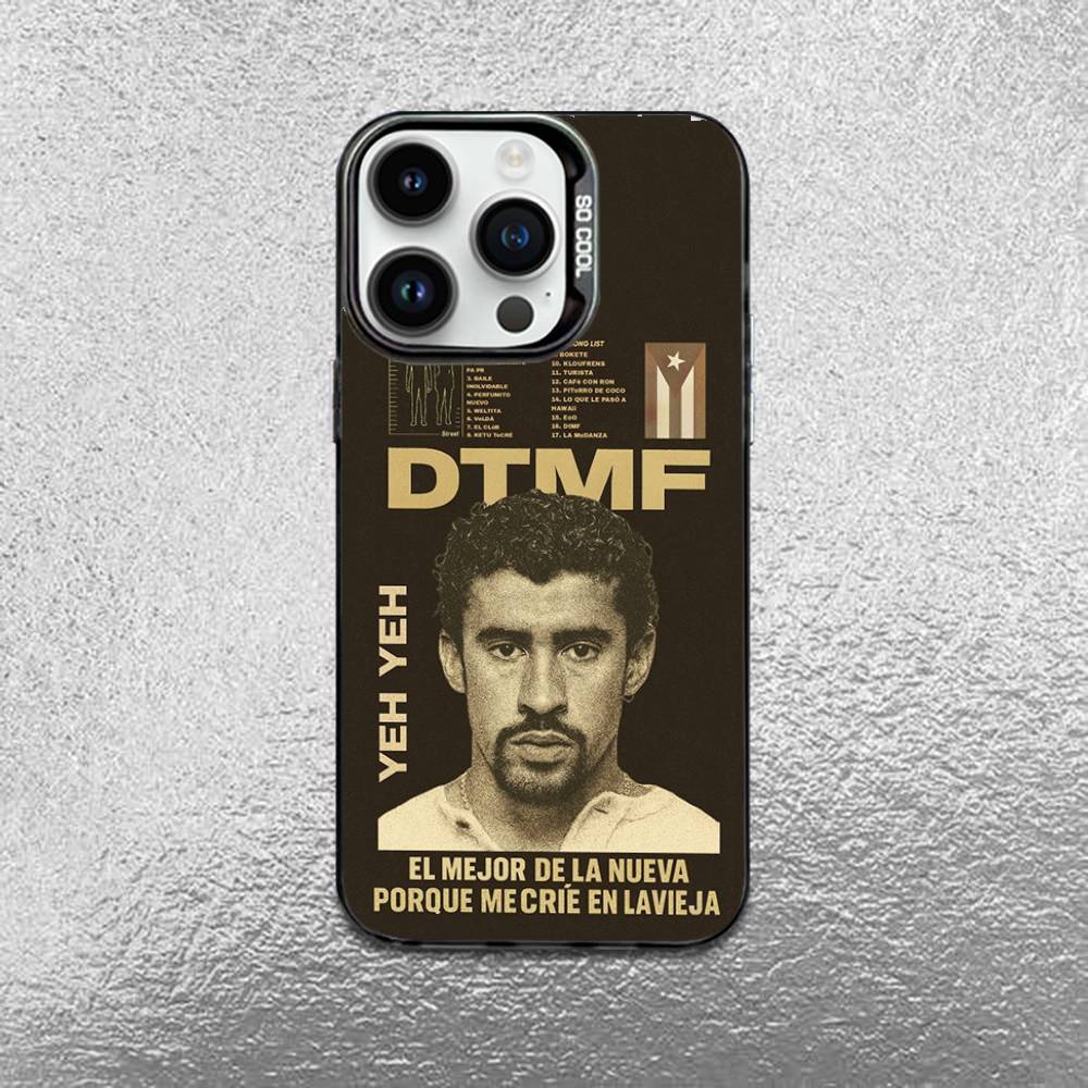 D-DtMF B-Bad B-Bunny Phone Case For iPhone 17,16,Pro,Max,e,15,14,Plus,13,12,Mini,11, Matte Colored Silver Luxury Cover